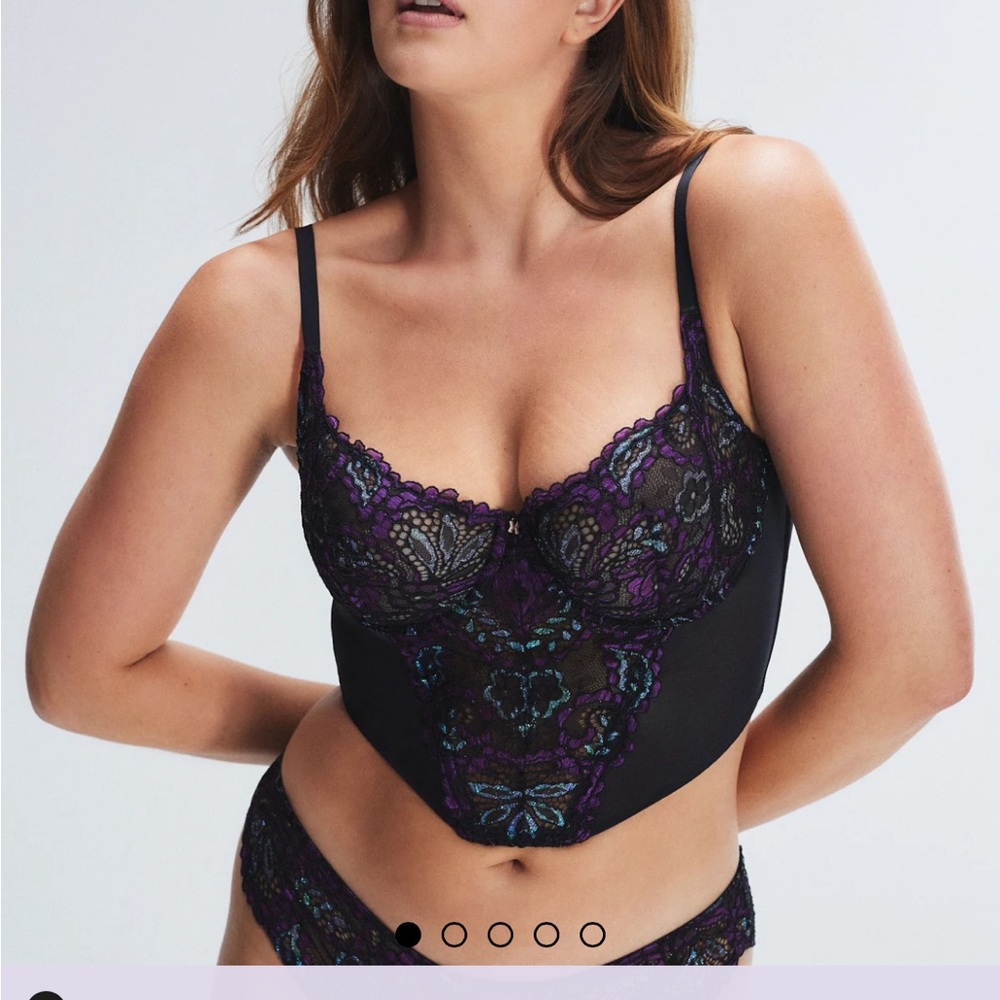 Savage X Fenty Metallic Lace Corded Bustier XL Black Purple NWOT